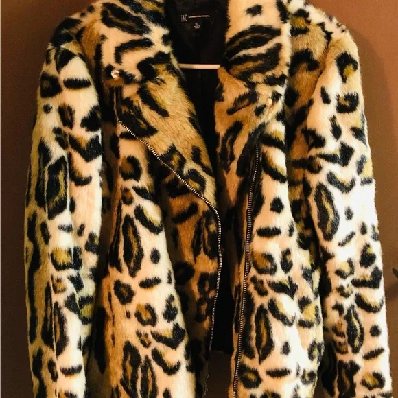 Leopard faux fur Moto Jacket Size XL - Picture 3 of 9